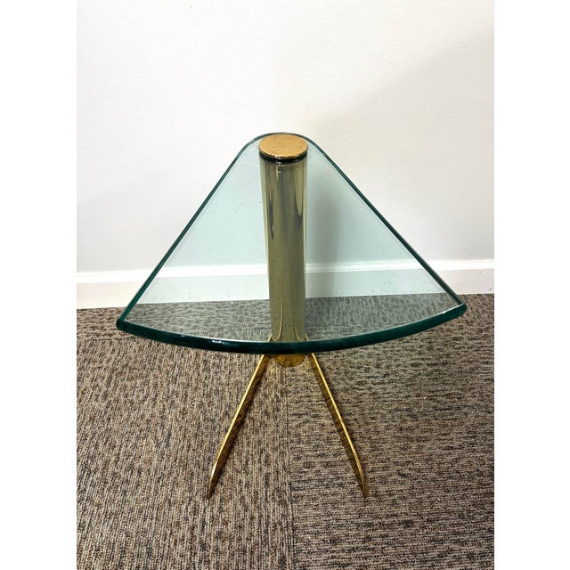 Attributed to Leon Rosen Brass and Glass Wedge Drink Table 1970’s For Sale - Image 9 of 9