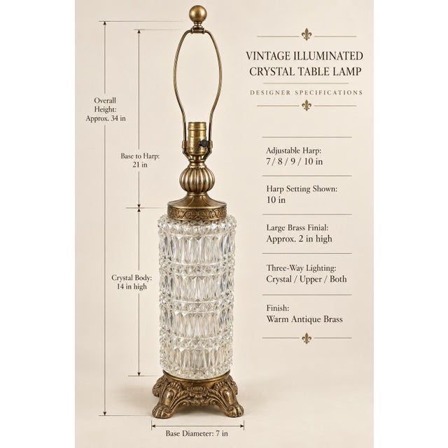 Cream Vintage French Neoclassical Illuminated Crystal Table Lamp With Cream Bell Shade For Sale - Image 8 of 8