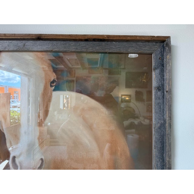 1980s Rich Maxey Oil Pastel Horse Portrait Painting in Rustic Wood Frame, Signed For Sale In Miami - Image 6 of 12