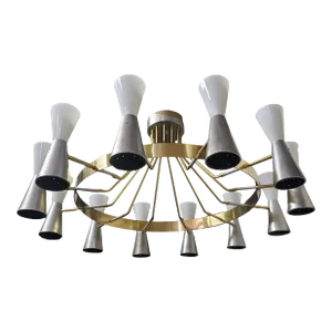 Mid-Century Modern 24 Light Circular Cone Chandelier, Lightolier