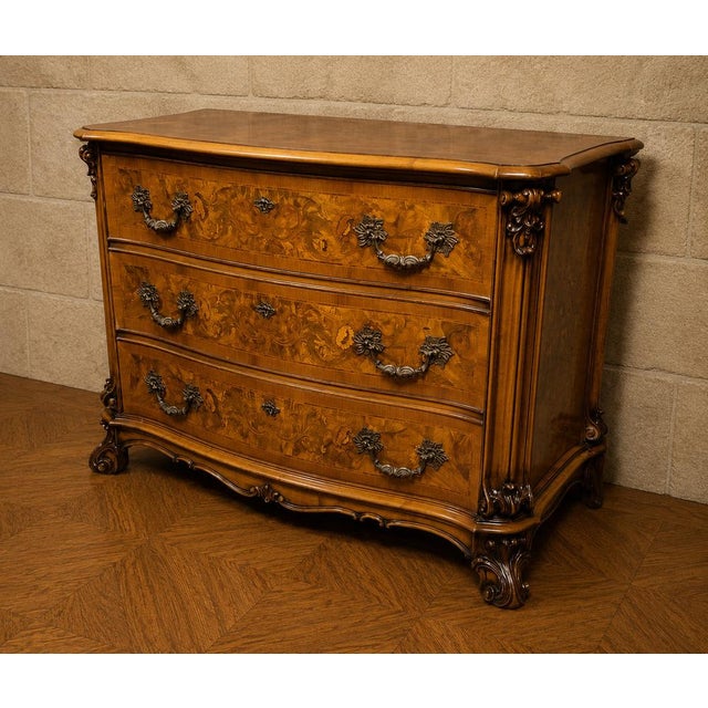 Louis xv style walnut marquetry bombé commode dimensions: h 88 × w 119 × d 44 cm charming louis xv style bombé commode,...