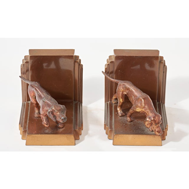 Art Deco Pair of Vintage Art Deco Brass Hunting Dog Bookends For Sale - Image 3 of 5