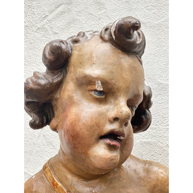 Large Putto, Southern Germany, Tyrol, 1750, Carved Wood, Painted For Sale - Image 5 of 14