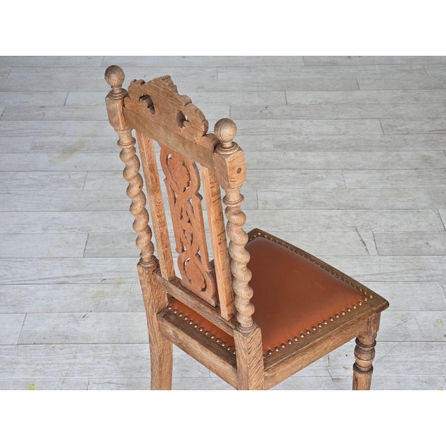 Danish Dining Chairs in Carved Oak and Leather, 1930s, Set of 4 For Sale - Image 18 of 18