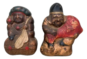 Meiji Lucky Gods Ebisu and Daikoku, 1890s, Set of 2