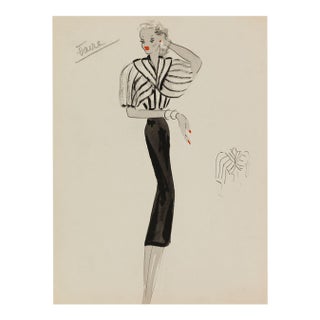Vintage French Fashion Art Print – Art Deco Woman in White Jacket, 36" X 48" For Sale