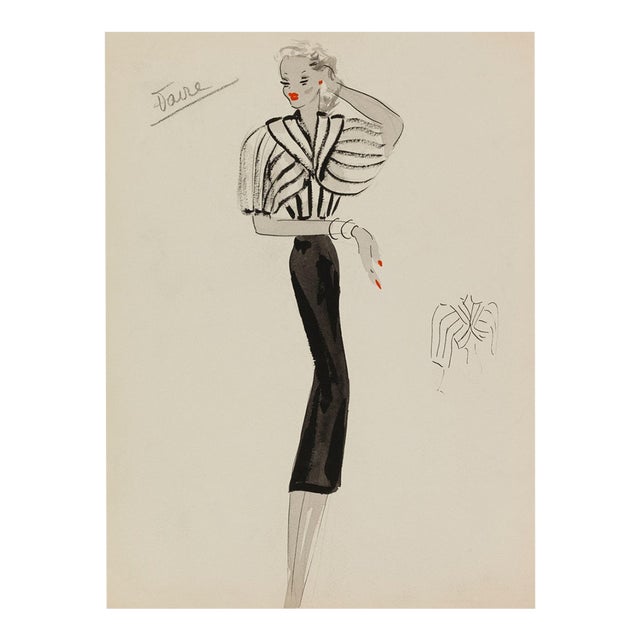 Vintage French Fashion Art Print – Art Deco Woman in White Jacket, 36" X 48" For Sale
