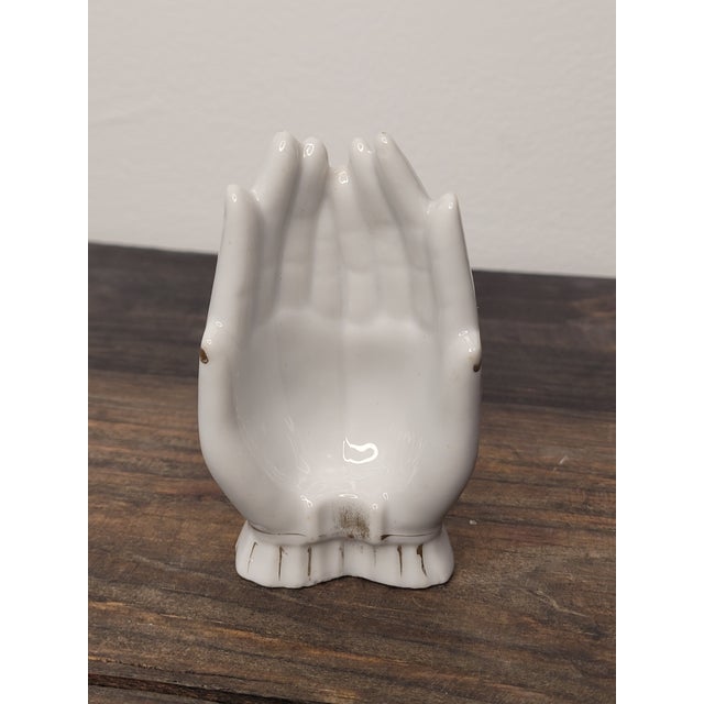 Mid-Century Modern Mid 20th Century Porcelain Cupped Hands Trinket Dish - Made in Japan For Sale - Image 3 of 12