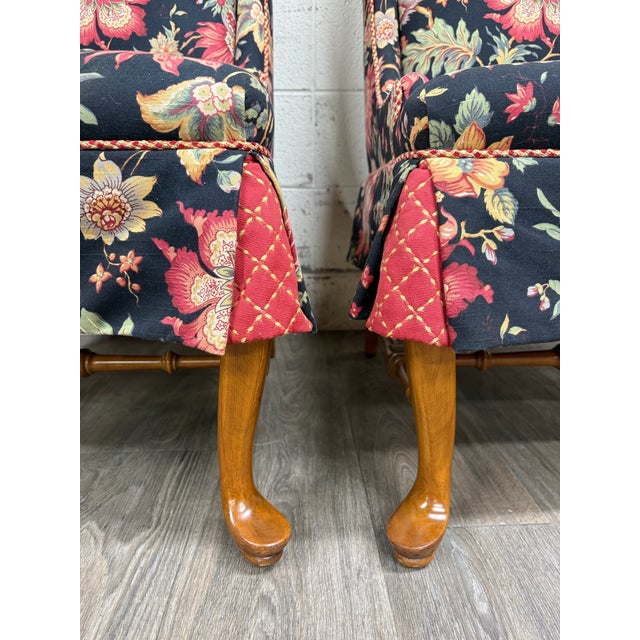 Queen Anne Vintage Queen Anne Style Wingback Lounge Chairs - Pair For Sale - Image 3 of 17