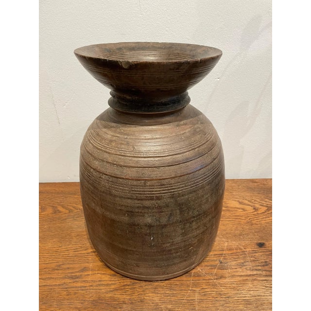 Rustic Primitive Handmade Wood Ghee Jar For Sale - Image 3 of 12