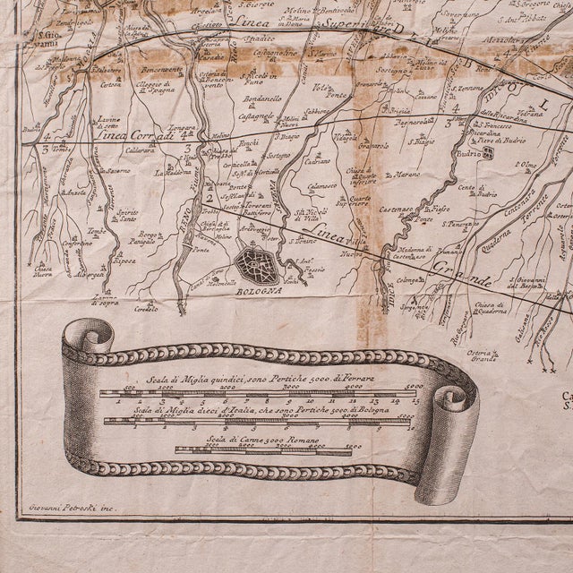 Beige Antique Italian Region Map, Framed Cartography, 18th Century, Emilia Romagna For Sale - Image 8 of 12