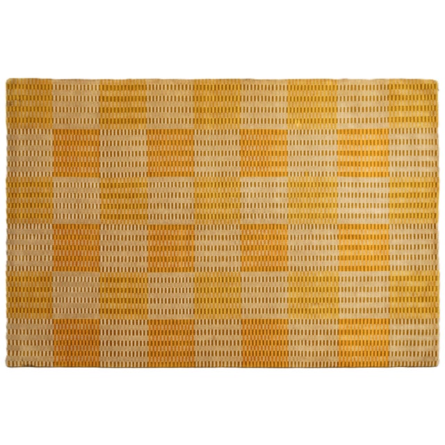 Textile 6'x9' Hand-Knotted Modern Tibetan Wool & Silk Cut-and-Loop Geometric Rug in Gold & Orange For Sale - Image 7 of 10