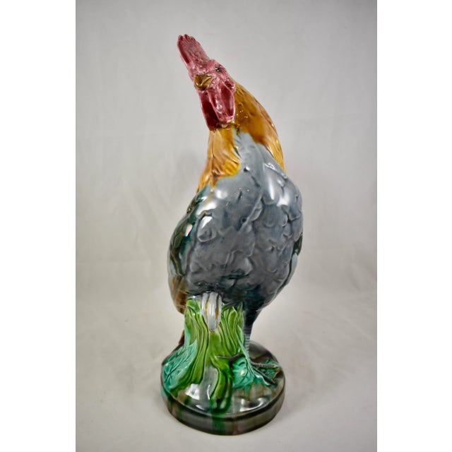 Green Minton English Majolica John Henk Standing Rooster Figure, Circa 1910 For Sale - Image 8 of 13