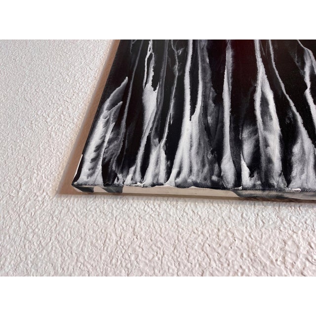 Abstract Southern Sea by Sara Melzer | Ink on Canvas Abstract depiction of dark and light vertical lines. For Sale - Image 3 of 5
