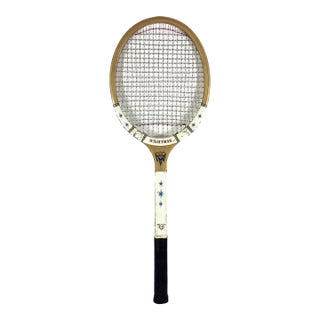 Vintage Wooden Tennis Racket With Atomic Stars for Designer Decorating Wood Racquet Beach House For Sale