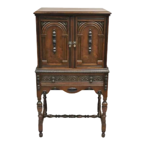 Antique William and Mary Style Walnut Small Radio Cabinet by Radio Art Cabinets