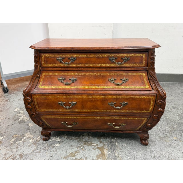 French Provincial French Provincial Style Bombé Commode + Gilt Accents, Late 20th Century For Sale - Image 3 of 12
