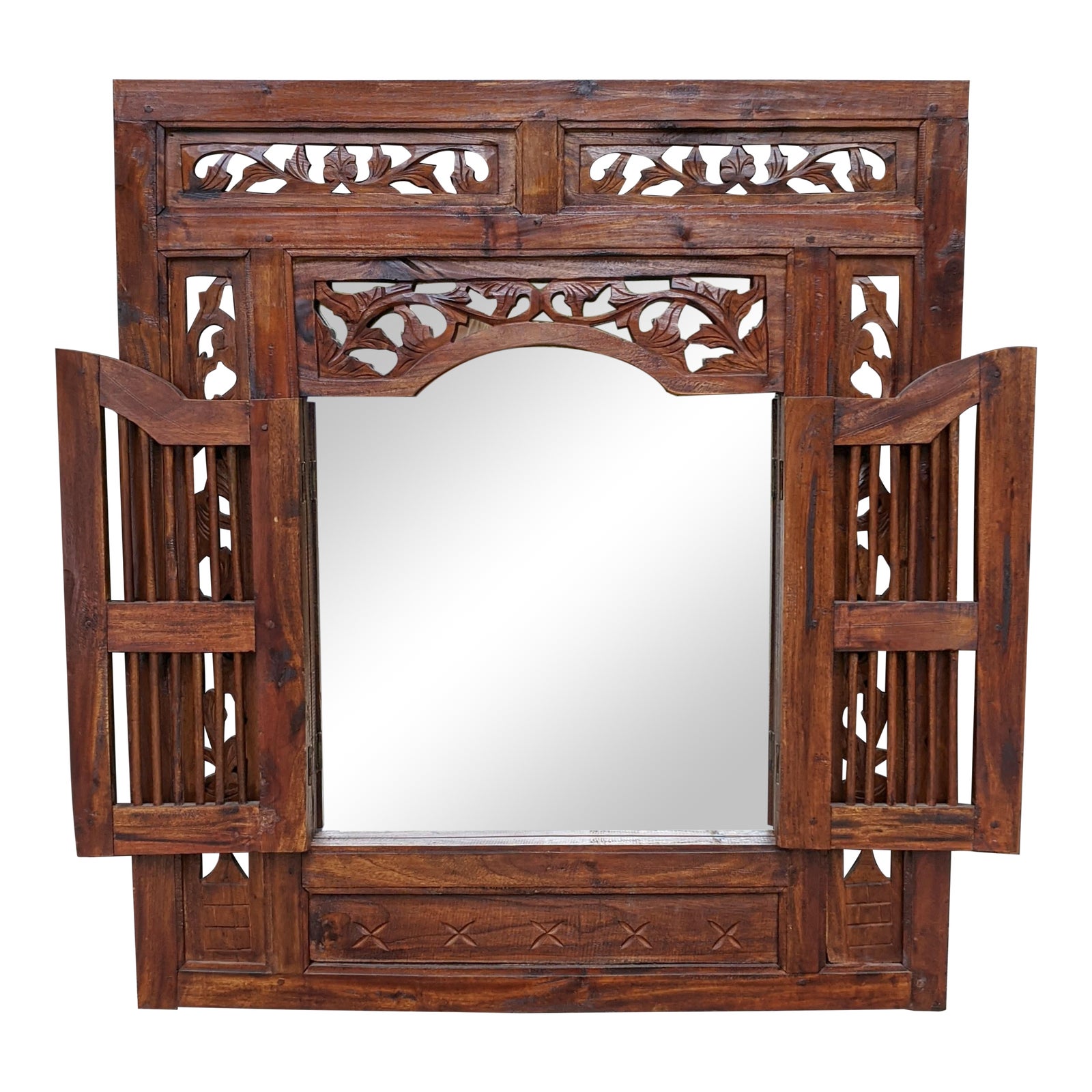 Vintage Indian Moroccan Moorish Hand Carved Wooden Wall Mirror Chairish