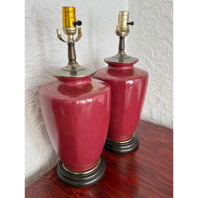 Late 20th Century Oxblood Red Glazed Ceramic Table Lamps, a Pair For Sale - Image 9 of 12
