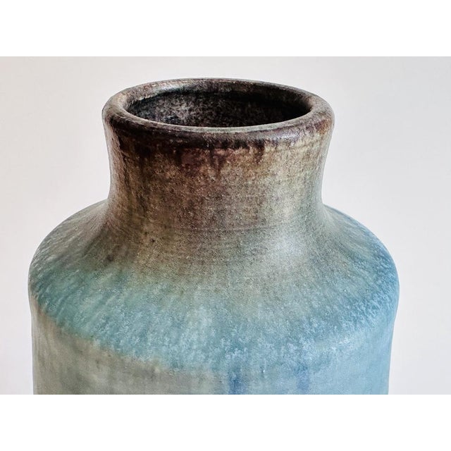 1960s Studio Ceramic Vase with Anthracite-Turquoise Gradient Glaze from Lu and Gerd Grove, Germany, 1960s For Sale - Image 5 of 18