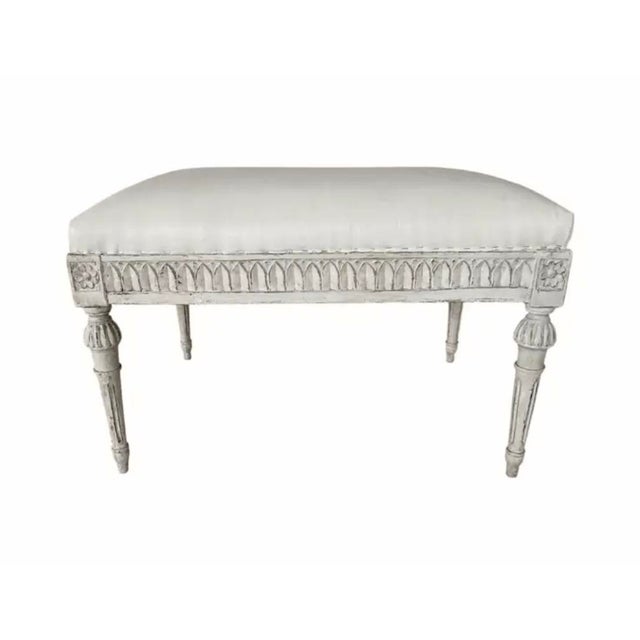 Antique Gustavian Carved Painted and Upholstered Stool For Sale - Image 4 of 8