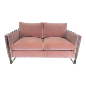 Mid-Century Chrome Loveseat After Milo Baughman in Dusty Mauve Mohair