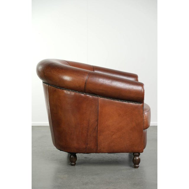 Sheepskin Club Armchair In Warm Cognac Color For Sale - Image 3 of 13