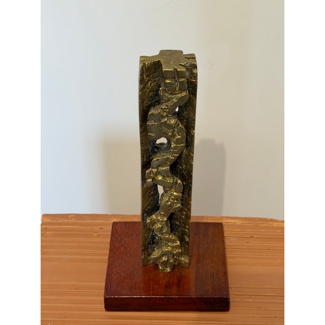 Hugo Rodrigues Abstract Brutalist Bronze Sculpture on Wood Base, Brazil 1985 For Sale - Image 9 of 16