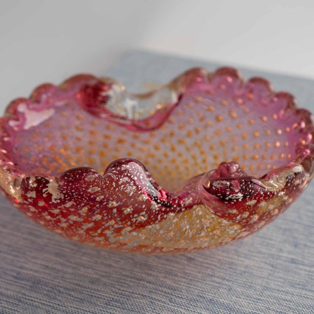 Vintage Pink and Yellow Murano Bullicante Aventurine Catchall Dish For Sale - Image 16 of 16