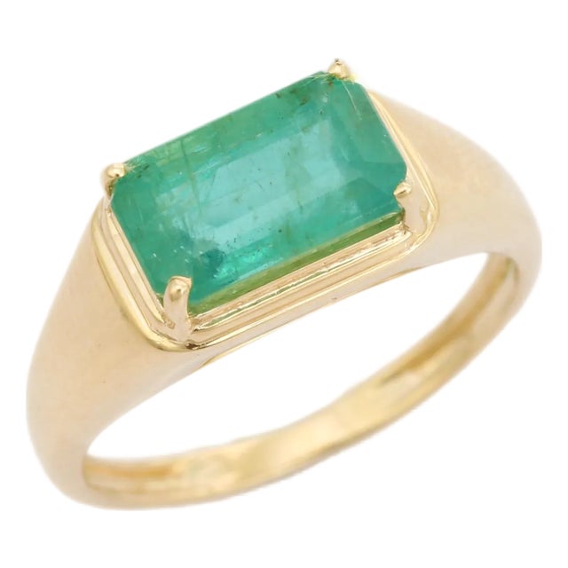 2.76 Carat Prong Set Emerald Signet Ring Size 5 For Sale