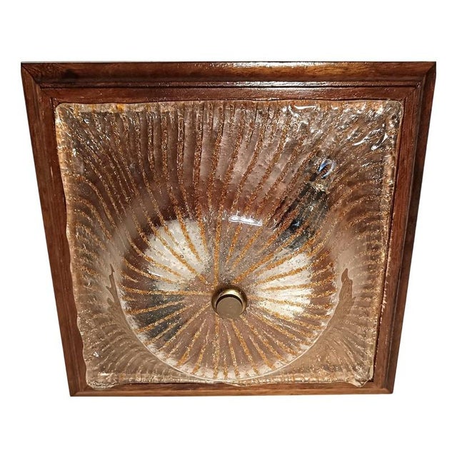 Mid-Century Modern Art Deco Style Flush Mount or Wall Light in Wood and Murano Glass attributed to Barovier and Toso, 1960s For Sale - Image 12 of 12