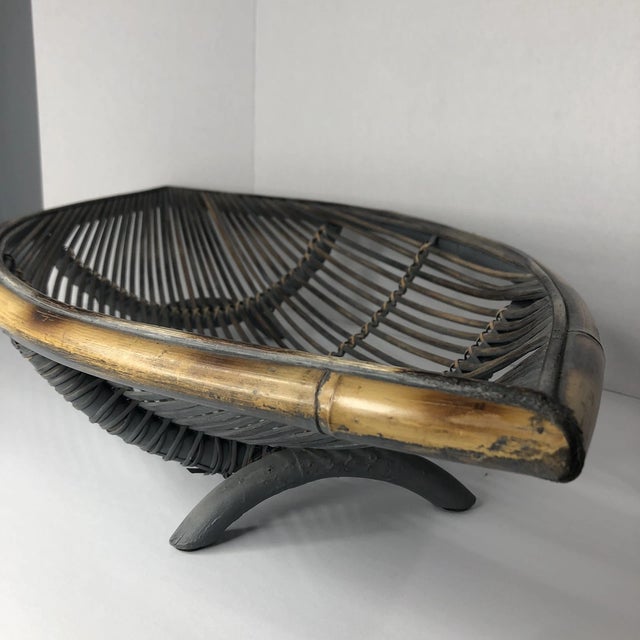 Mid-Century Modern Vintage MCM Pencil Reed Rattan Canoe Boat Shaped Basket Centerpiece Bowl For Sale - Image 3 of 10
