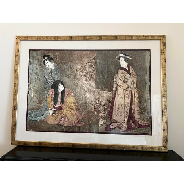 Contemporary 1980s Large Asian Mixed Media Framed Art Signed Mikulas Kravjansky For Sale - Image 3 of 12
