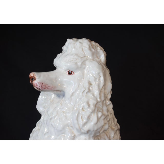 Ceramic Vintage Regency White Glazed Ceramic Sitting Poodle, Italy 1960's For Sale - Image 7 of 17