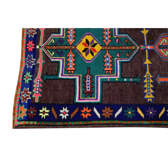 Traditional 1960s Colorful Geometric Design Handwoven Wool Vintage Turkish Runner 3' X 11'10" For Sale - Image 3 of 6