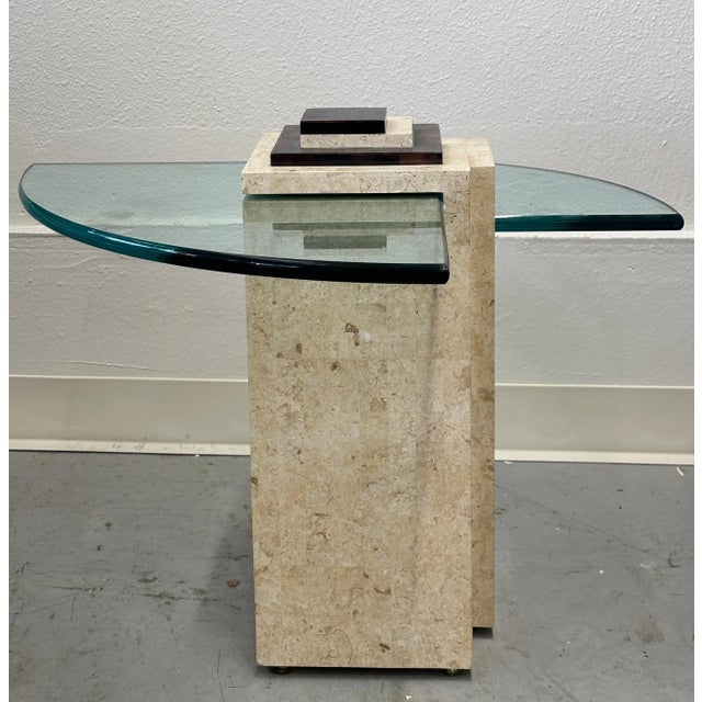 Horn, Travertine and Glass Side Table Attributed to Enrique Garcel For Sale In Palm Springs - Image 6 of 12