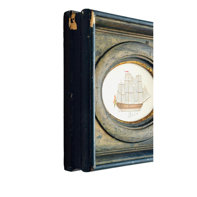 Original Hand-Painted Sailboat Painting in a Vintage Frame For Sale - Image 4 of 8