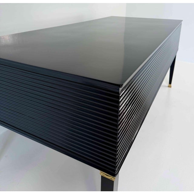 Metal Italian Art Deco Black Lacquer and Brass Desk by Paolo Buffa for La Permanente Mobili Cantù, 1950s For Sale - Image 7 of 16