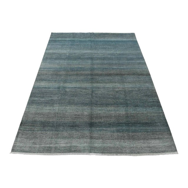 Fine Contemporary Rug 7’11” X 10’1” Blue Wool Hand-Knotted Carpet For Sale