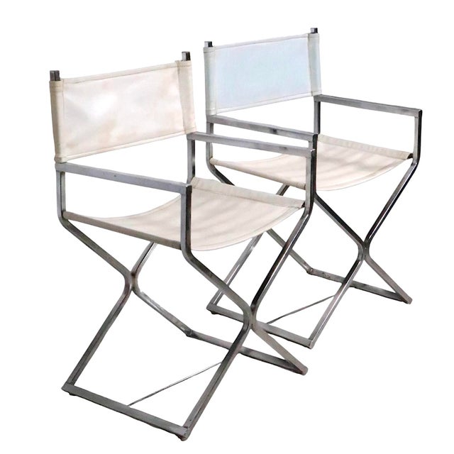 Mid 20th Century Hollywood Regency Chrome and Vinyl Directors Chairs In For Sale - Image 16 of 18