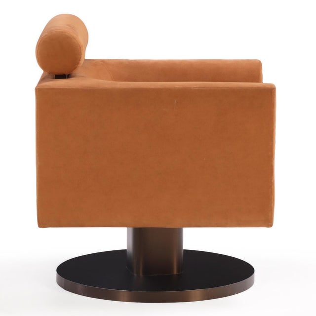 Contemporary Suede Pedestal Cube Chair For Sale - Image 3 of 8