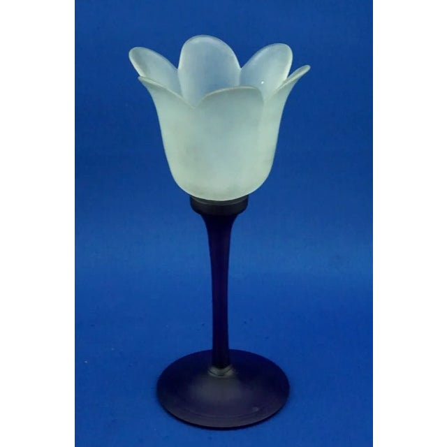 Glass Tulip-Shaped Blue and White Murano Opaline Glass Vase by Alfedo Barbini, Italy, 1950s For Sale - Image 7 of 18