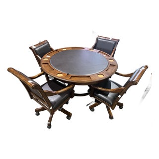 Hillsdale Home Dark Wood and Leather Game Table With Chairs For Sale