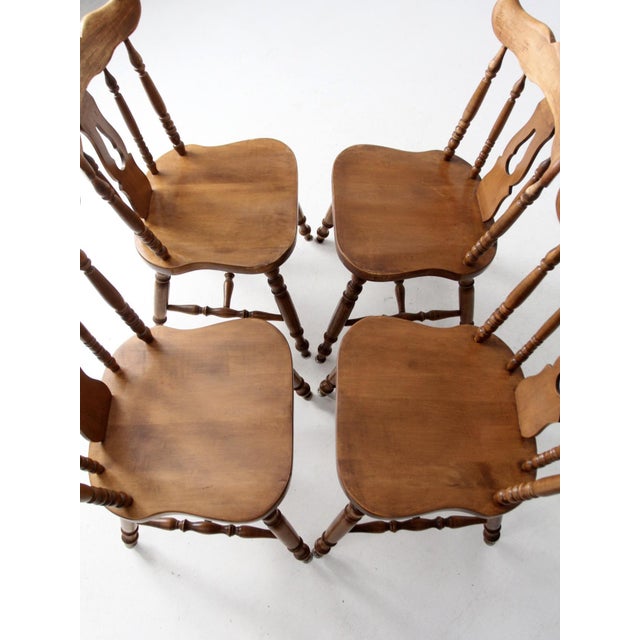 Brown Vintage Dearborn Co Farmhouse Dining Chairs Set of 4 For Sale - Image 8 of 18