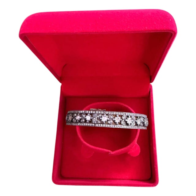 Bochic “Capri” Vintage Multi Rose Cut Diamond Bangle-Set 18K Gold & Silver For Sale