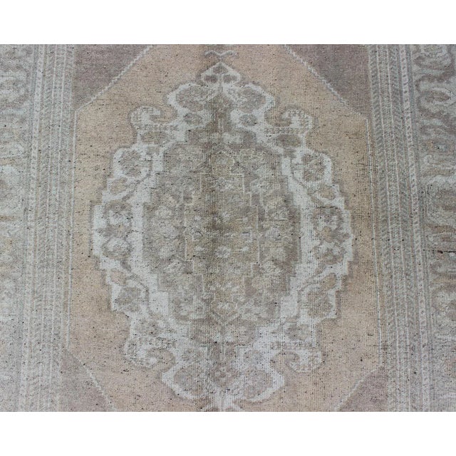 Mid 20th Century Muted Colors Vintage Turkish Oushak Rug With Medallion Design in Lt. Green For Sale - Image 5 of 8