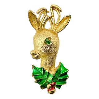 1970s Vintage Boho Chic Americana Reindeer Christmas Brooch, Gerry’s Creatives. For Sale