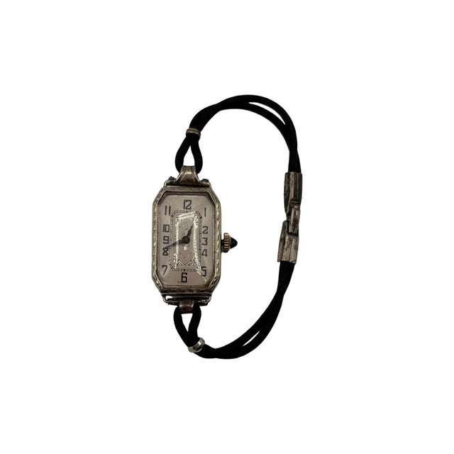 1920s 1920s Art Deco 14k White Gold Filled Womens Watch W/ Silk Cord For Sale - Image 5 of 7
