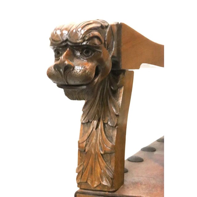 Antique Gothic Revival Wooden and Leather Chairs- Set of 6 For Sale - Image 4 of 12