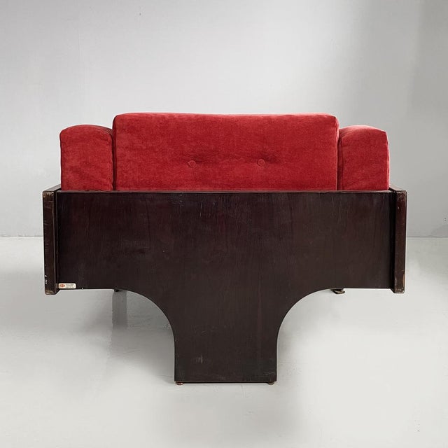 Set of Italian Modern Red Velvet and Wood Armchairs by Claudio Salocchi for Sormani, 1970s For Sale - Image 4 of 18